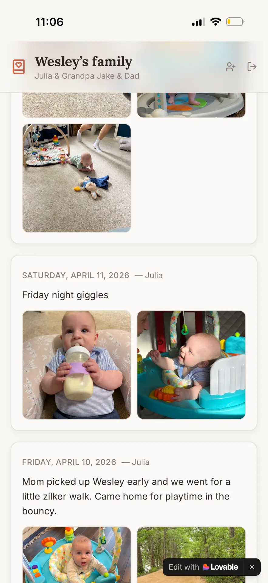 Wesley's family journal app
